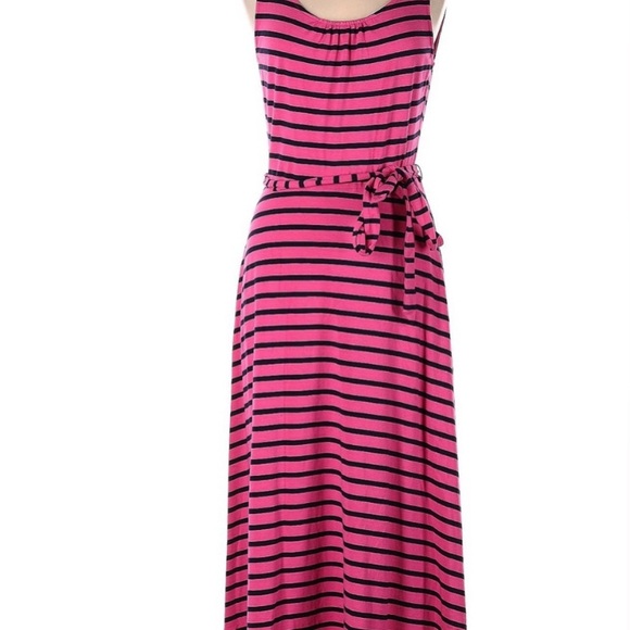 TALBOTS Pink with navy stripe  fit and flare tank dress with tie belt.   Small - Picture 2 of 8